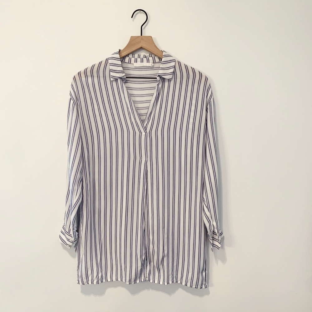 Nordstrom LUSH Striped Slit Collared Blouse